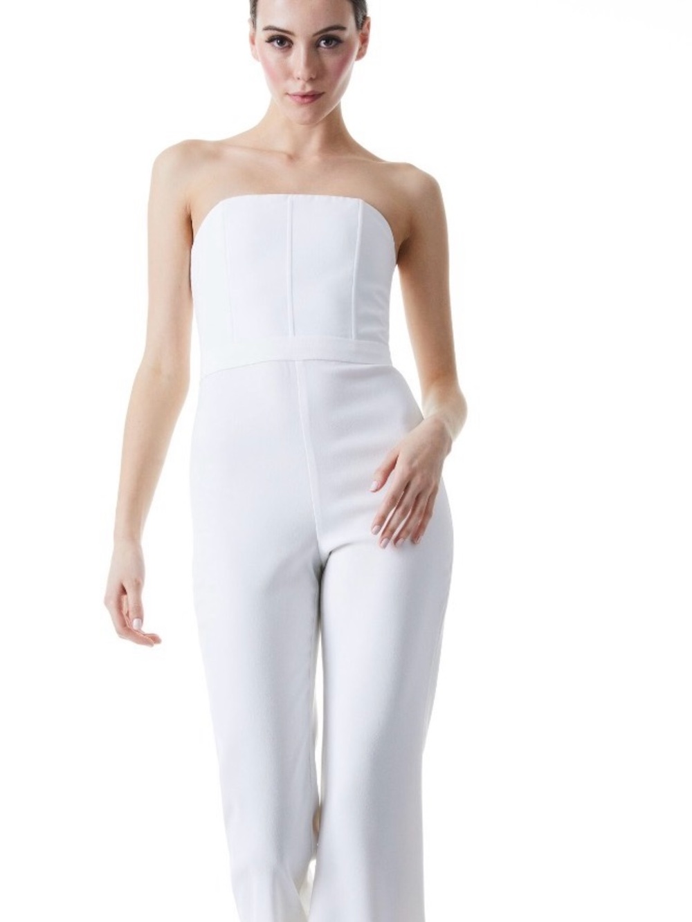 Alice + Olivia Strapless White Wide-Leg Jumpsuit Sz 2